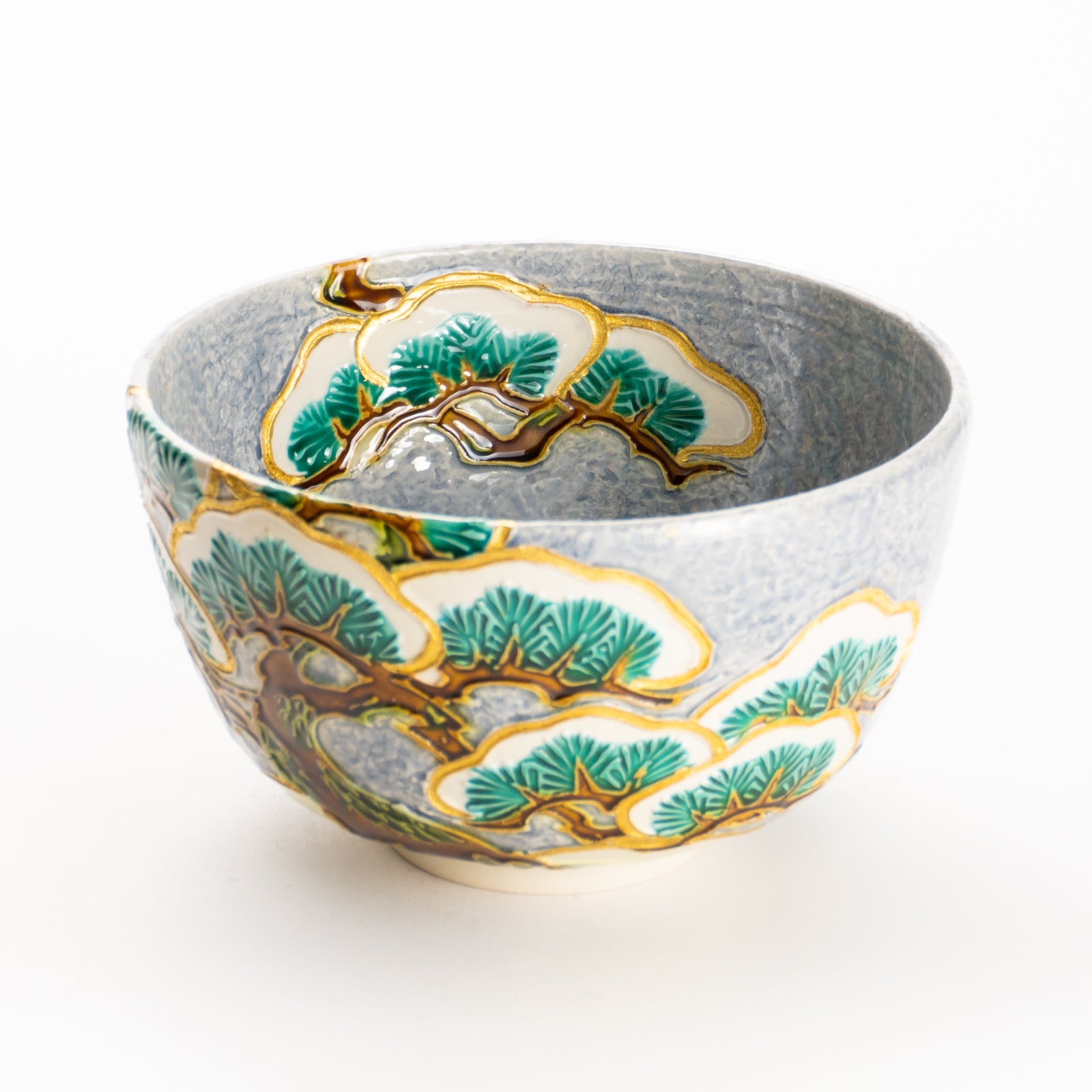 京都清水烧抹茶碗淡紫交趾老松图｜一如｜KOTOPOTTER