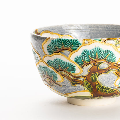 抹茶碗　淡紫交趾 "老松之図"　一如 KOTOPOTTER