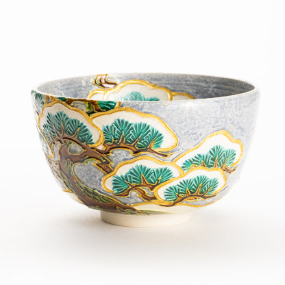 抹茶碗　淡紫交趾 "老松之図"　一如 KOTOPOTTER