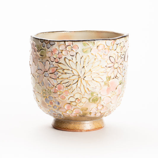 湯呑　イッチン金彩 花詰 ピンク　俊山窯 KOTOPOTTER