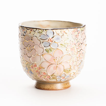 湯呑　イッチン金彩 花詰 ピンク　俊山窯 KOTOPOTTER