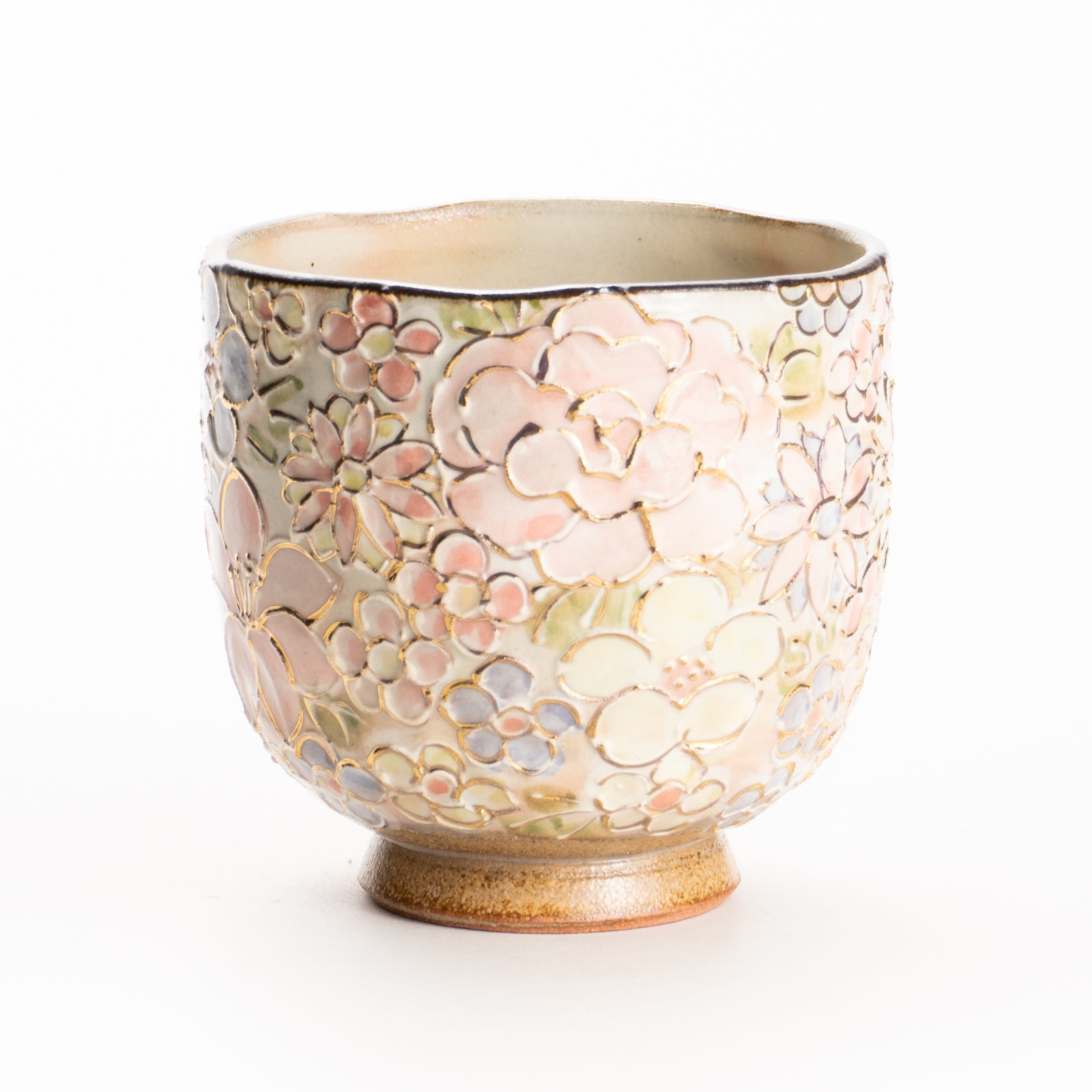 湯呑　イッチン金彩 花詰 ピンク　俊山窯 KOTOPOTTER