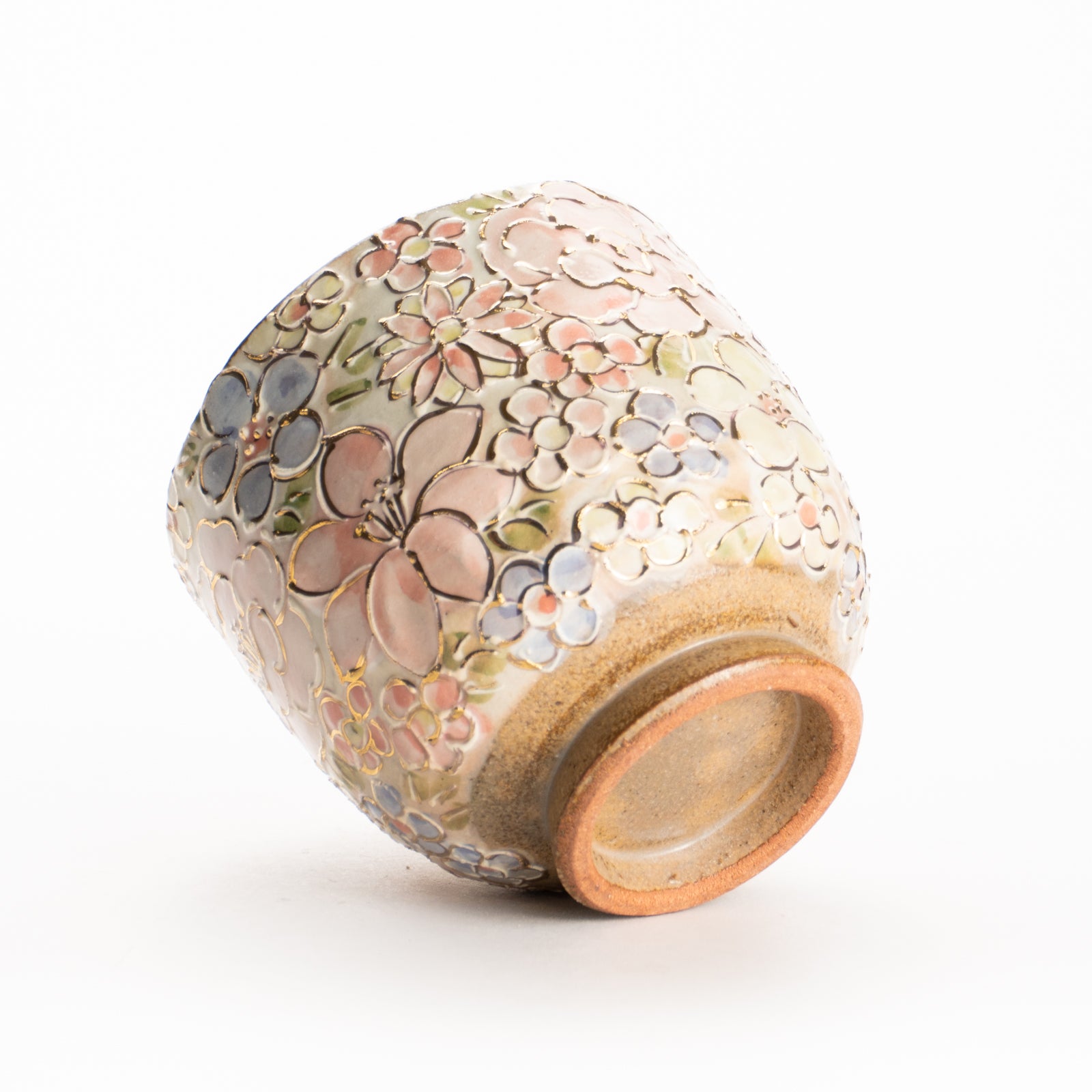 湯呑　イッチン金彩 花詰 ピンク　俊山窯 KOTOPOTTER