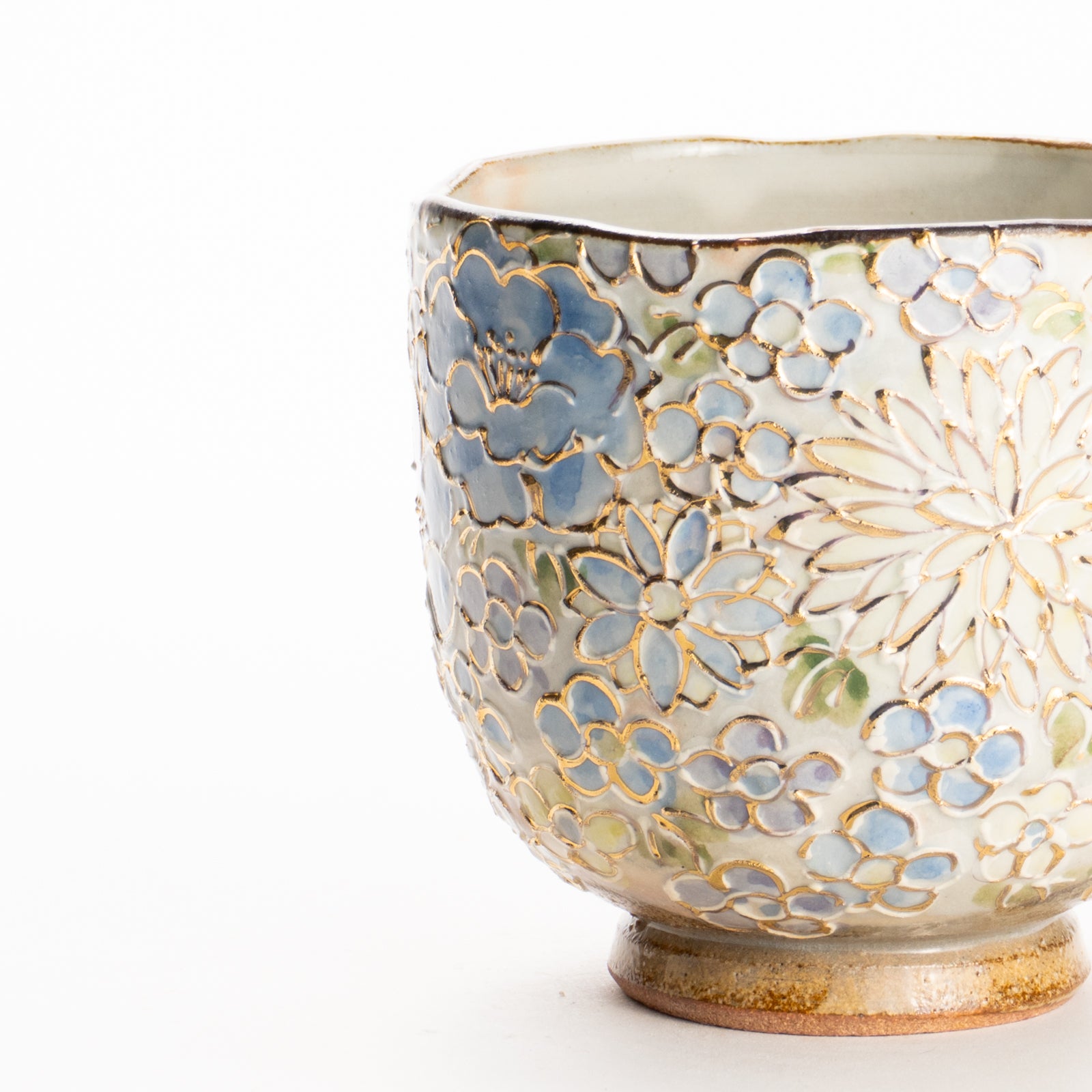 湯呑　イッチン金彩 花詰 ブルー　俊山窯 KOTOPOTTER