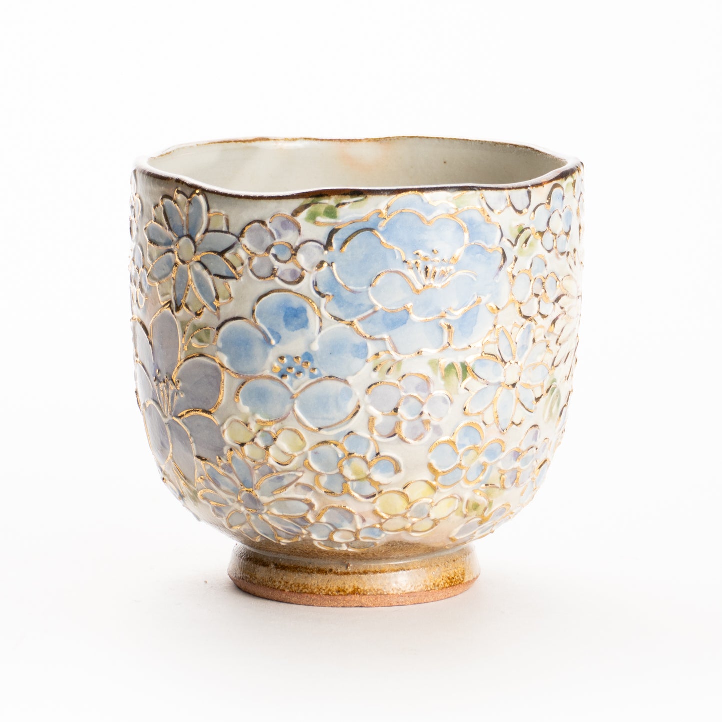 湯呑　イッチン金彩 花詰 ブルー　俊山窯 KOTOPOTTER