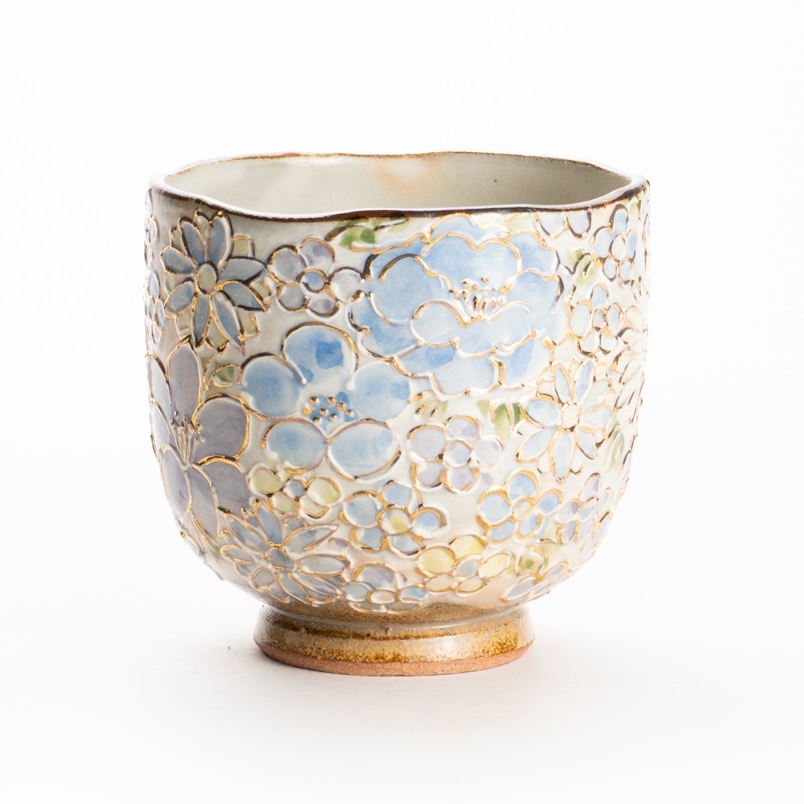 湯呑　イッチン金彩 花詰 ブルー　俊山窯 KOTOPOTTER