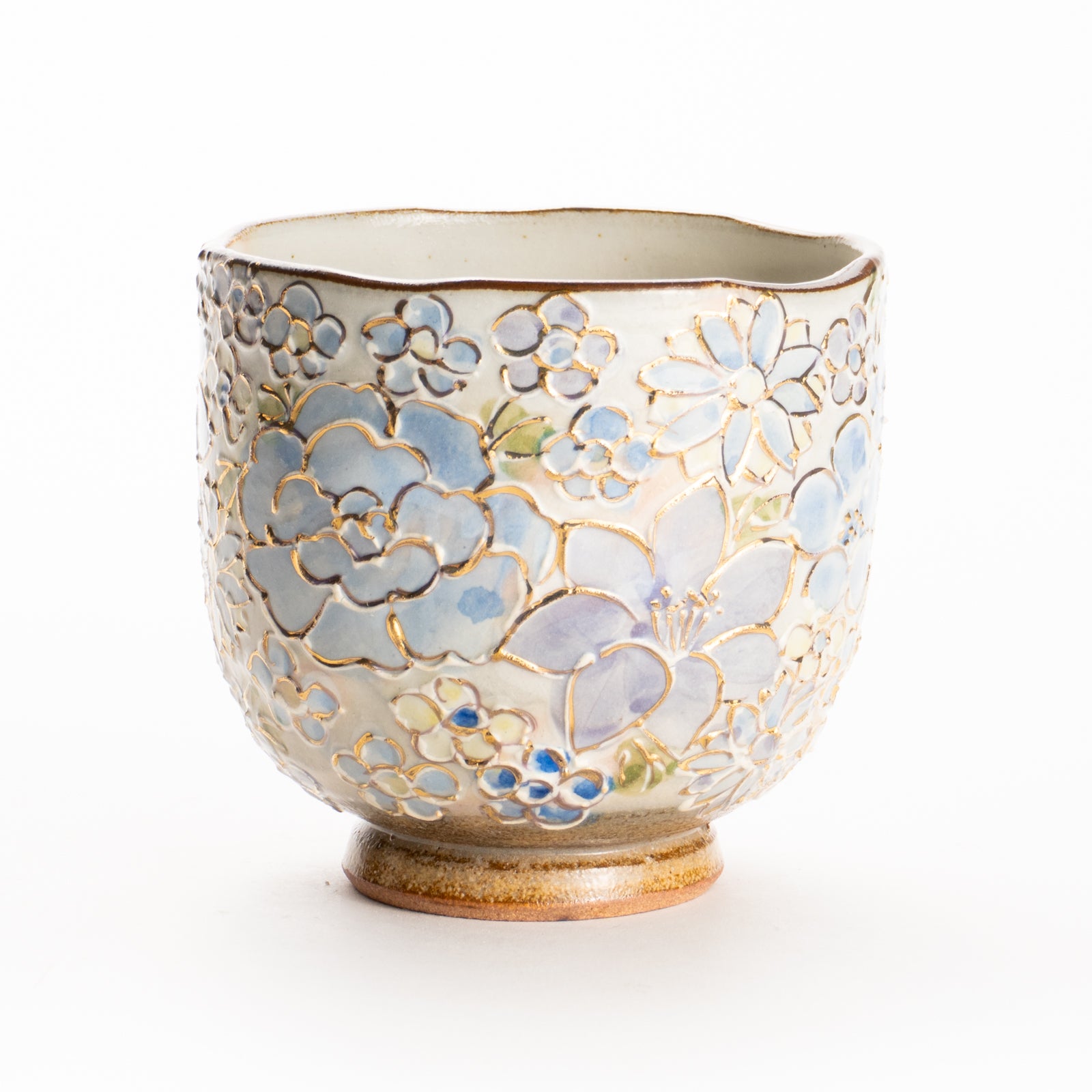 湯呑　イッチン金彩 花詰 ブルー　俊山窯 KOTOPOTTER