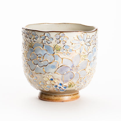 湯呑　イッチン金彩 花詰 ブルー　俊山窯 KOTOPOTTER