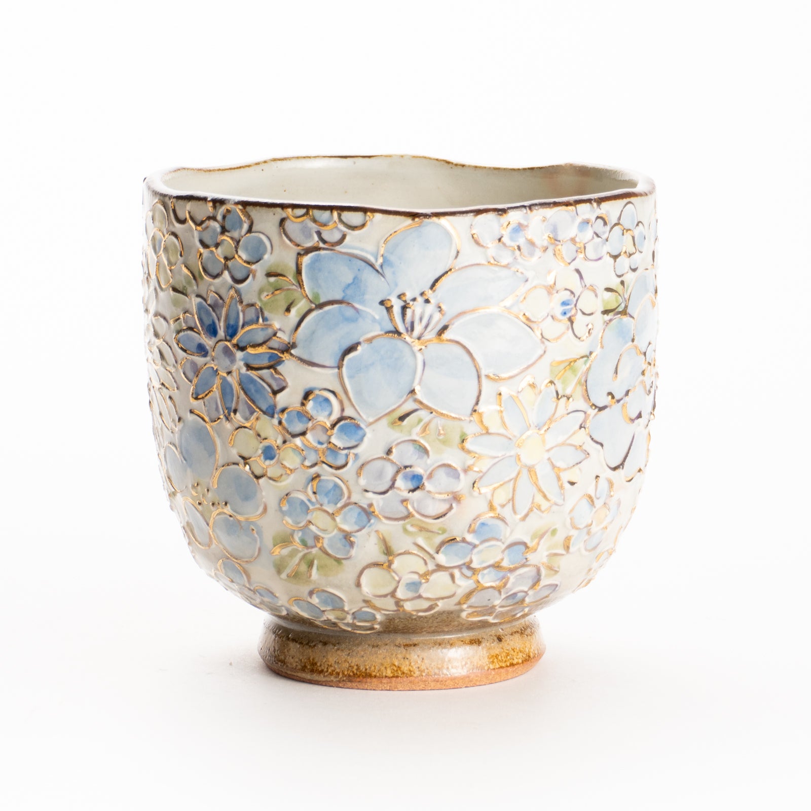湯呑　イッチン金彩 花詰 ブルー　俊山窯 KOTOPOTTER