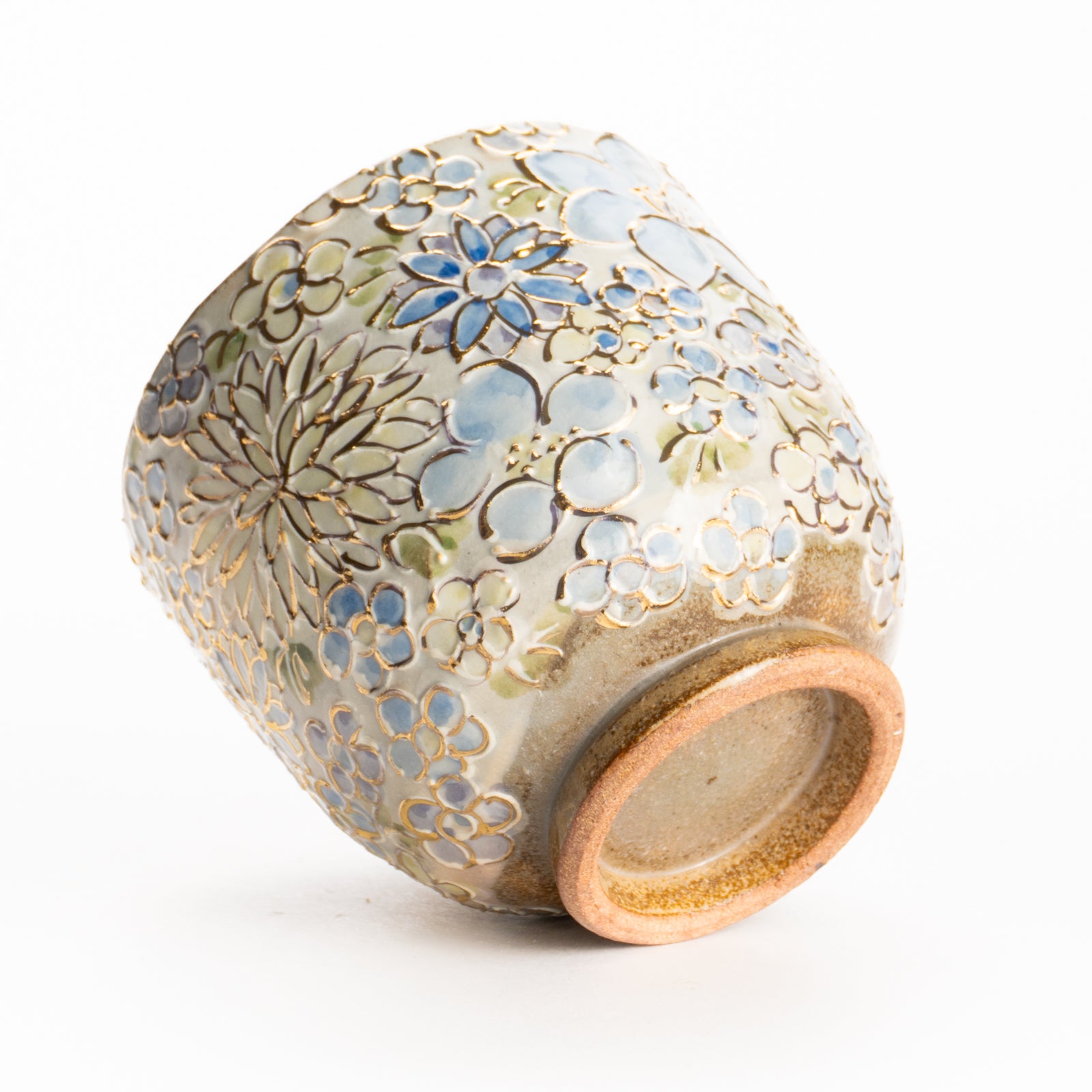 湯呑　イッチン金彩 花詰 ブルー　俊山窯 KOTOPOTTER