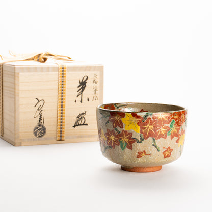 抹茶碗　灰釉 紅葉　良二 KOTOPOTTER