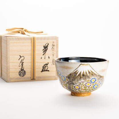 抹茶碗　灰釉掛分 富士に菊　良二 KOTOPOTTER