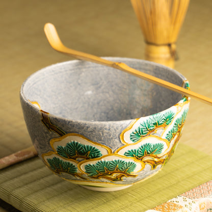 抹茶碗　淡紫交趾 "老松之図"　一如 KOTOPOTTER