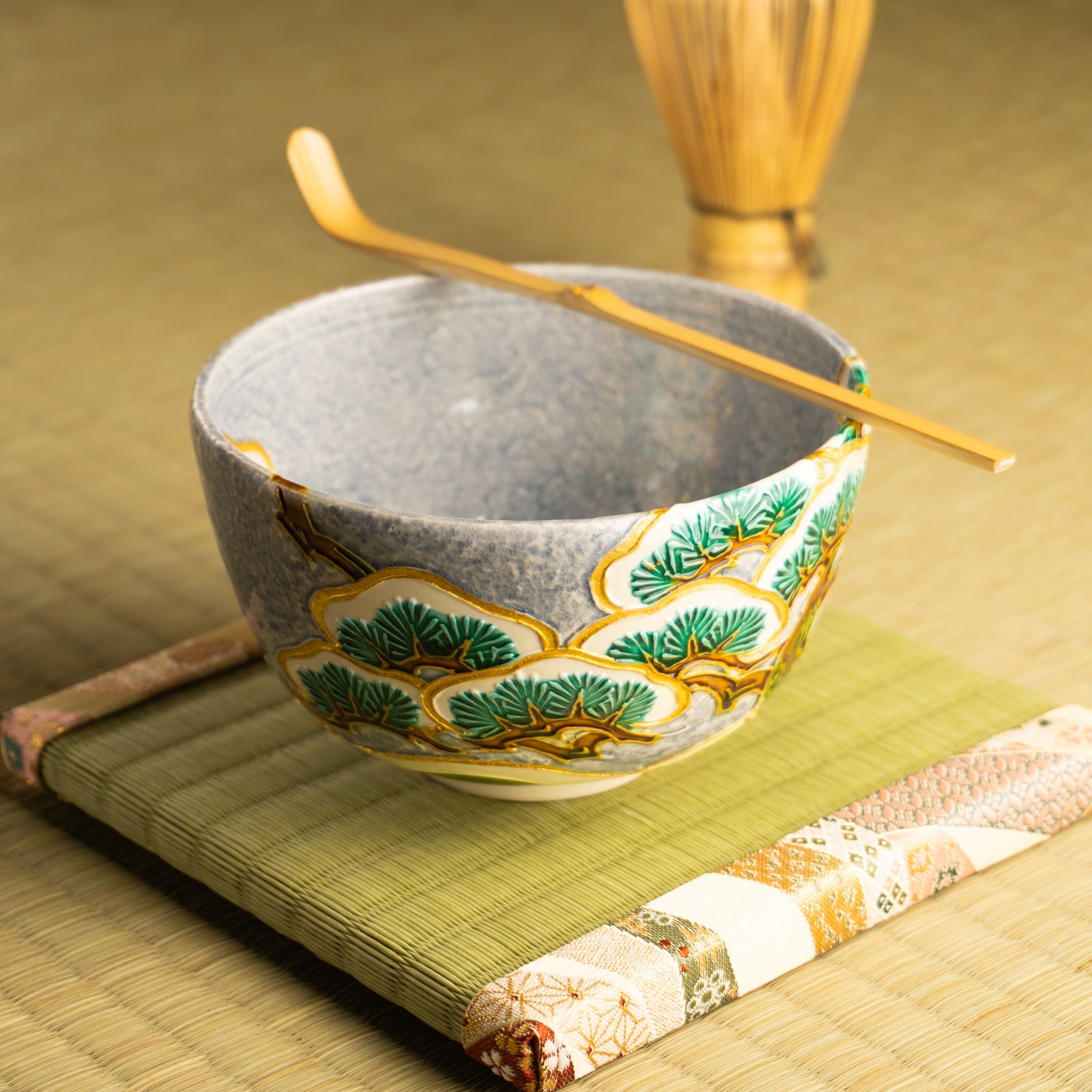 京都 清水焼】抹茶碗 淡紫交趾 