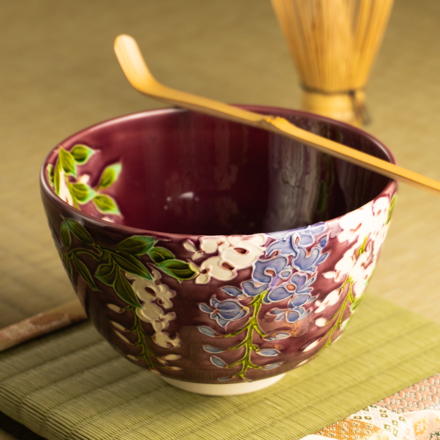 抹茶碗　赤紫交趾 "藤"　一如 KOTOPOTTER