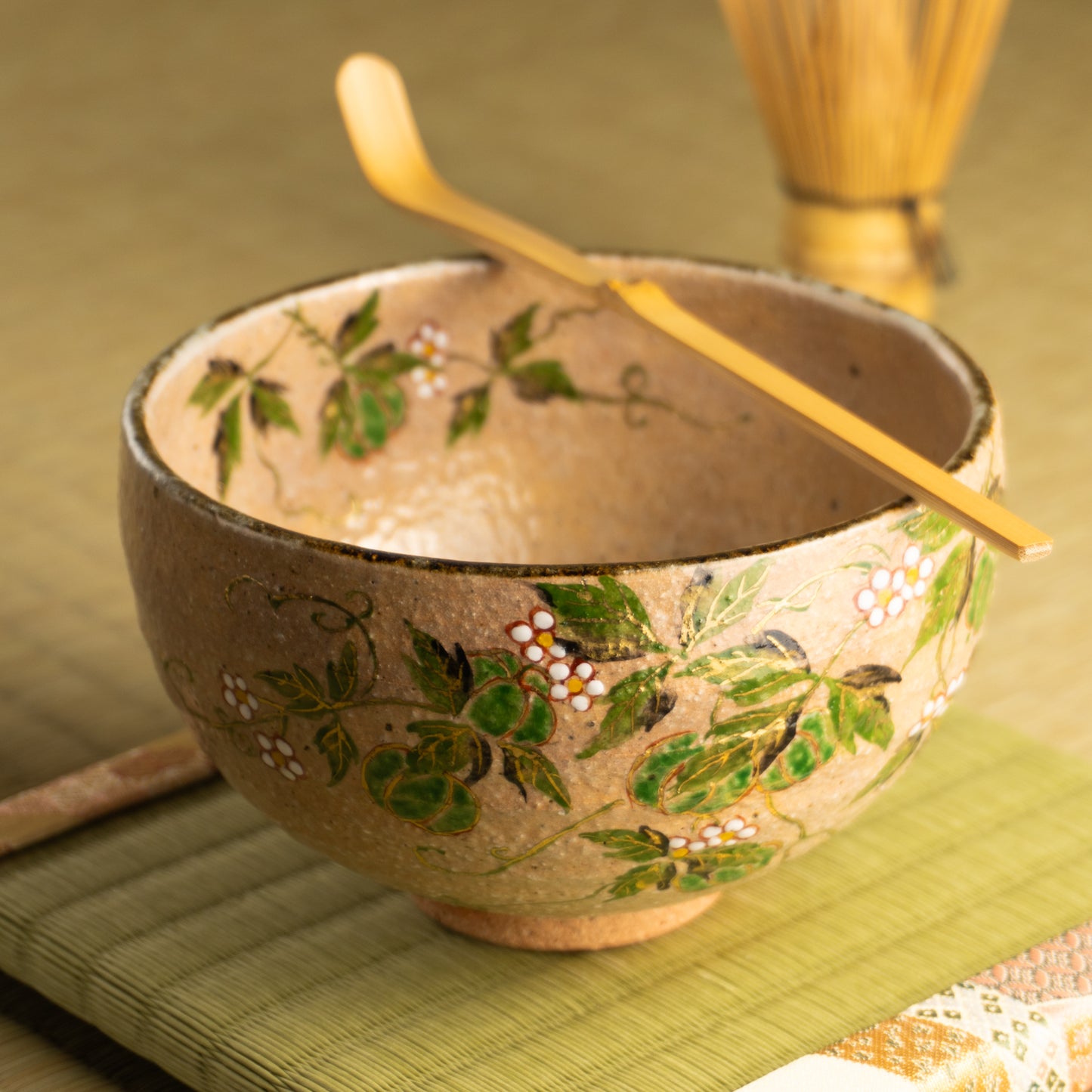 抹茶碗　灰釉 風船葛　良二 KOTOPOTTER