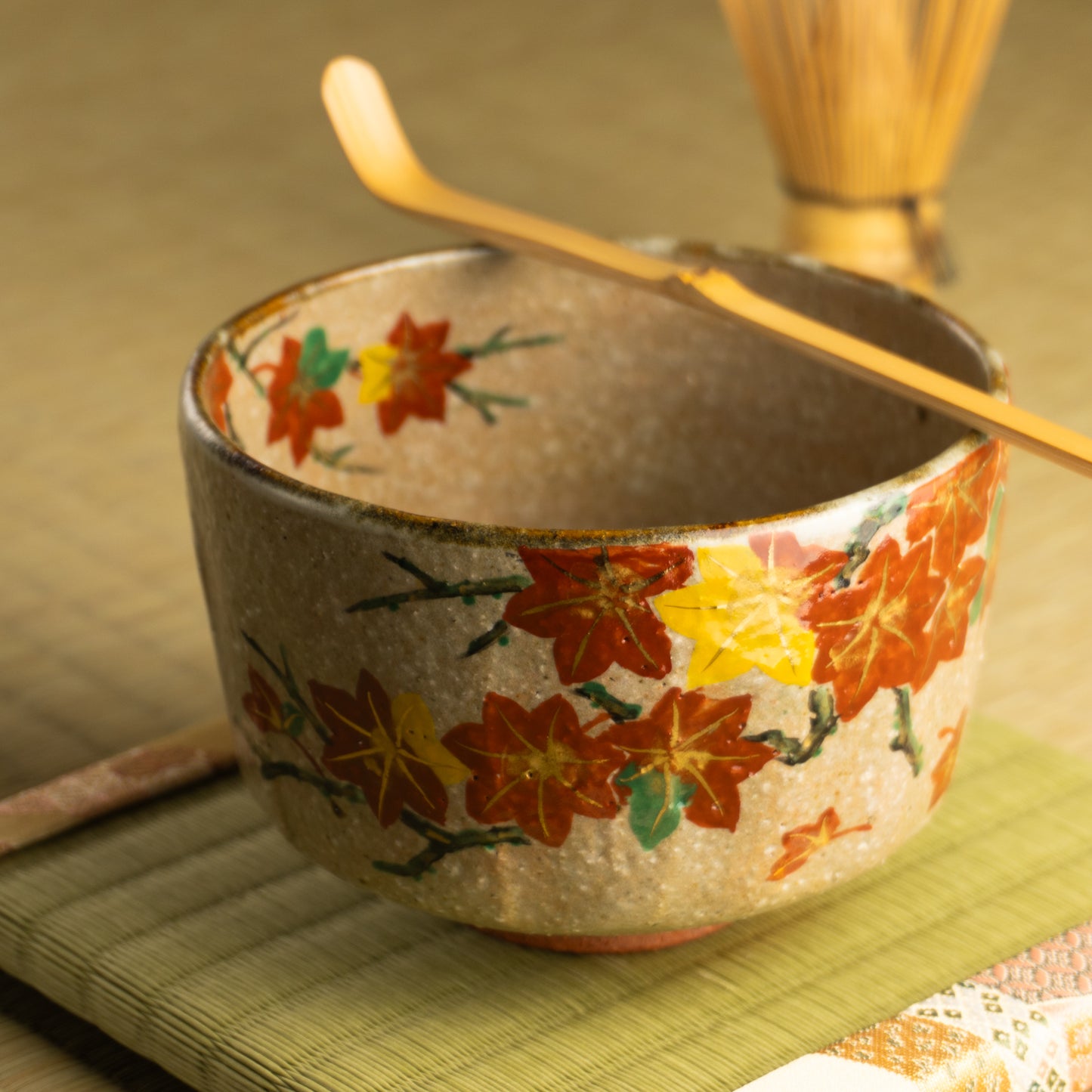 抹茶碗　灰釉 紅葉　良二 KOTOPOTTER