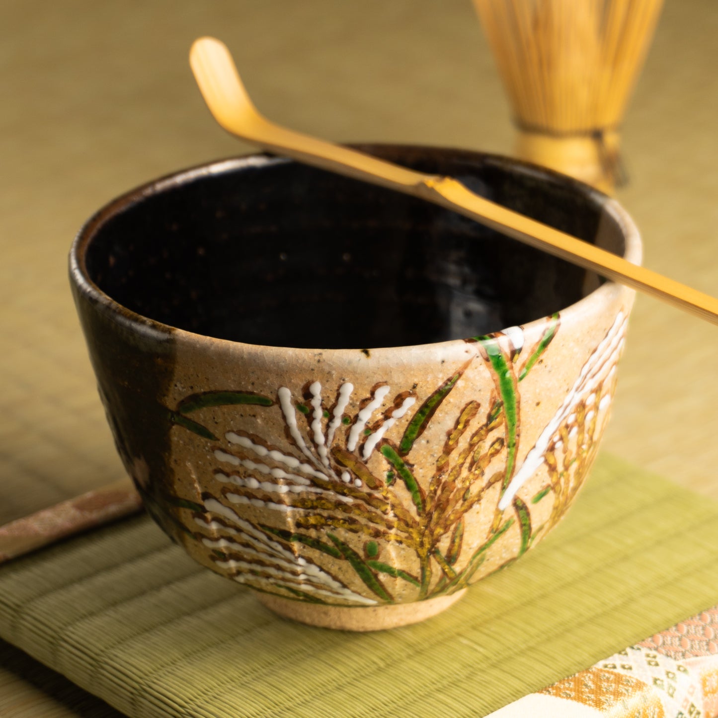 抹茶碗　灰釉掛分 ススキ　良二 KOTOPOTTER