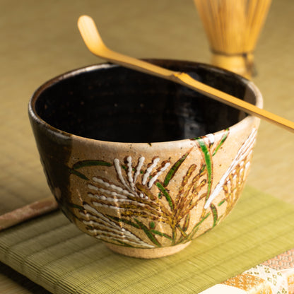 抹茶碗　灰釉掛分 ススキ　良二 KOTOPOTTER