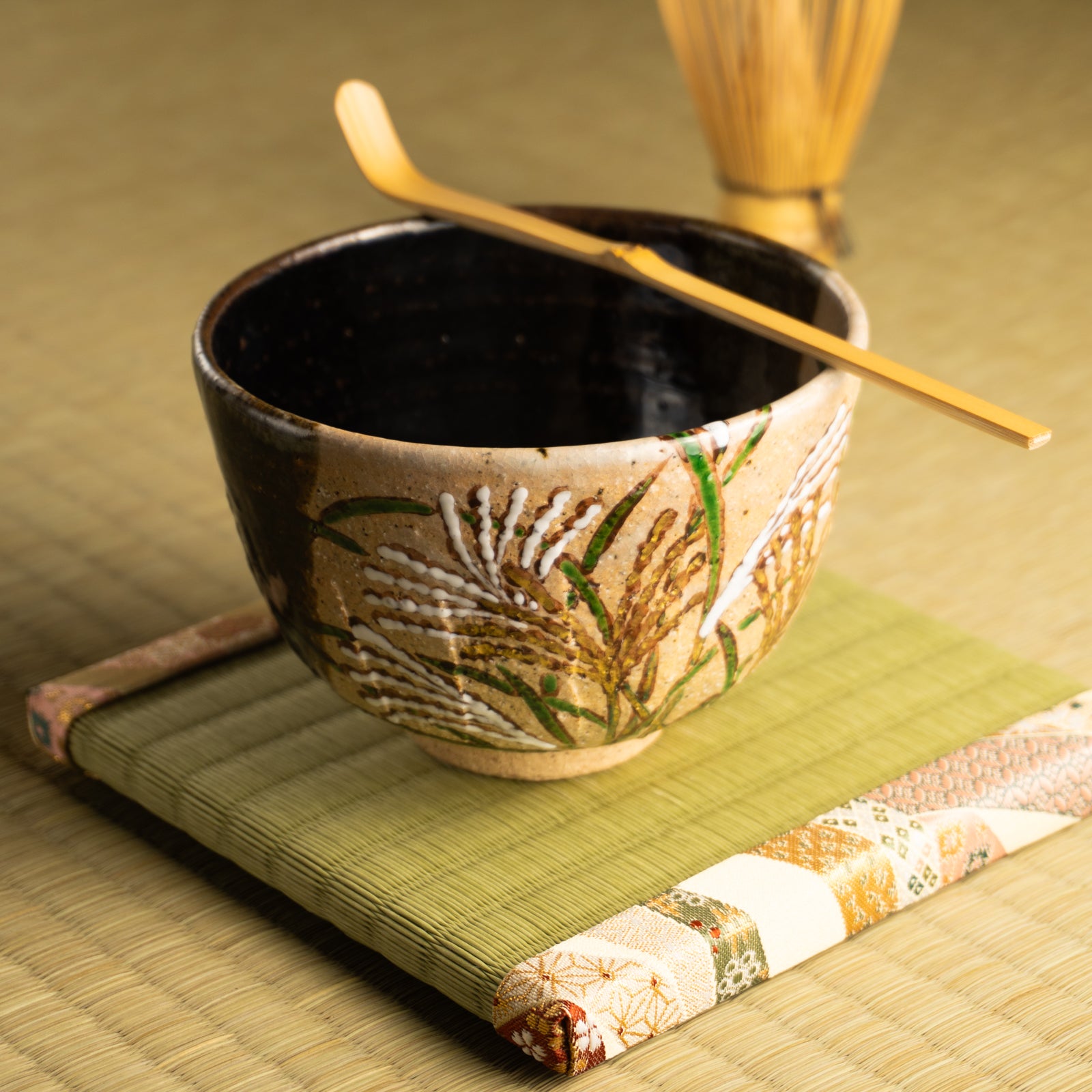 抹茶碗　灰釉掛分 ススキ　良二 KOTOPOTTER