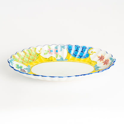菊割長皿　交趾四季草花 有職紋　秀峰堂 KOTOPOTTER