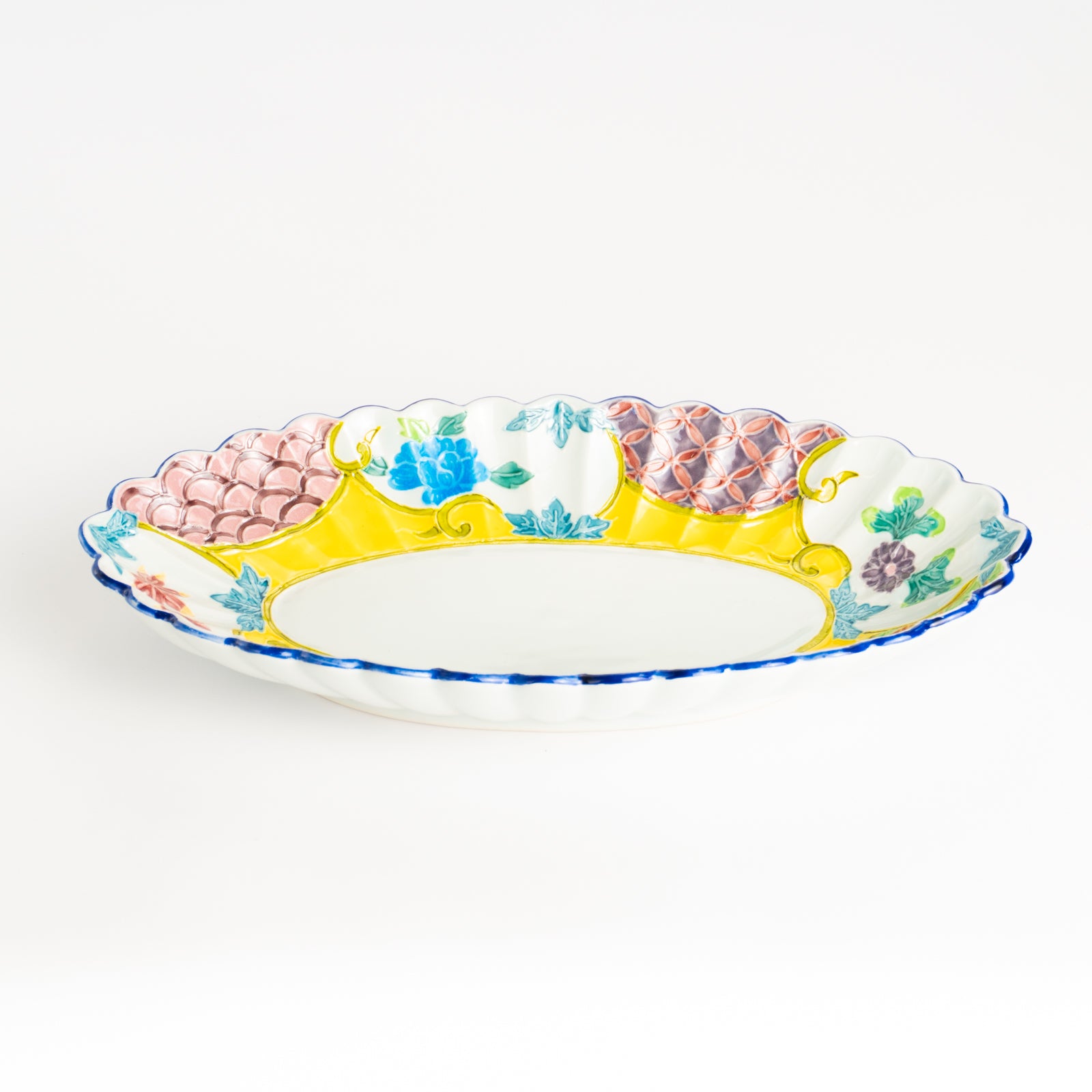 菊割長皿　交趾四季草花 有職紋　秀峰堂 KOTOPOTTER