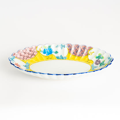 菊割長皿　交趾四季草花 有職紋　秀峰堂 KOTOPOTTER