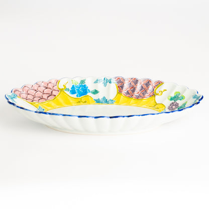 菊割長皿　交趾四季草花 有職紋　秀峰堂 KOTOPOTTER