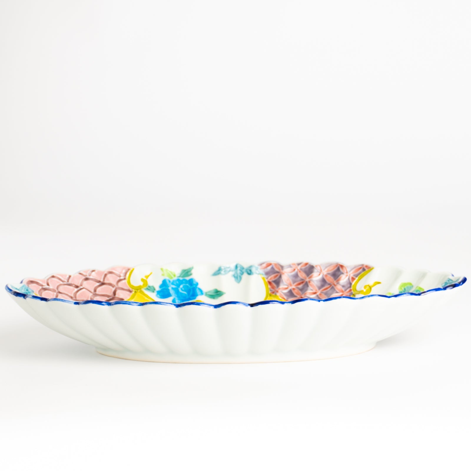 菊割長皿　交趾四季草花 有職紋　秀峰堂 KOTOPOTTER