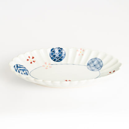 菊割長皿　染付 桜丸紋　秀峰堂 KOTOPOTTER