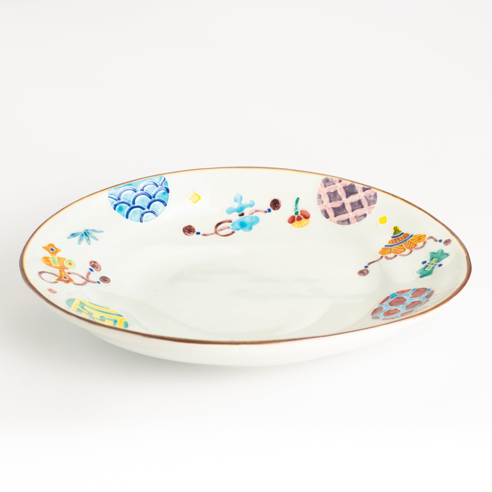 だ円皿　交趾 丸紋宝尽くし　秀峰堂 KOTOPOTTER