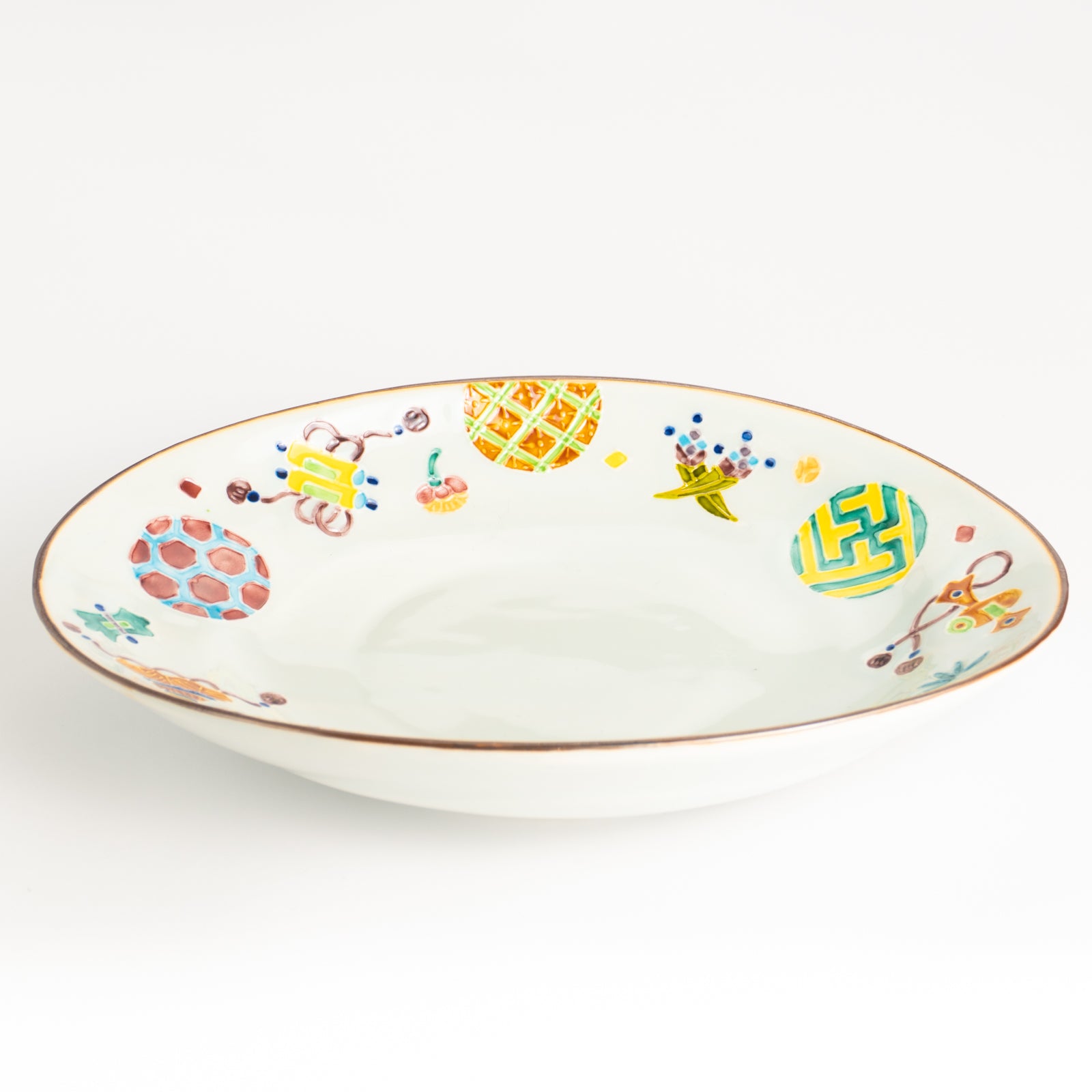 だ円皿　交趾 丸紋宝尽くし　秀峰堂 KOTOPOTTER