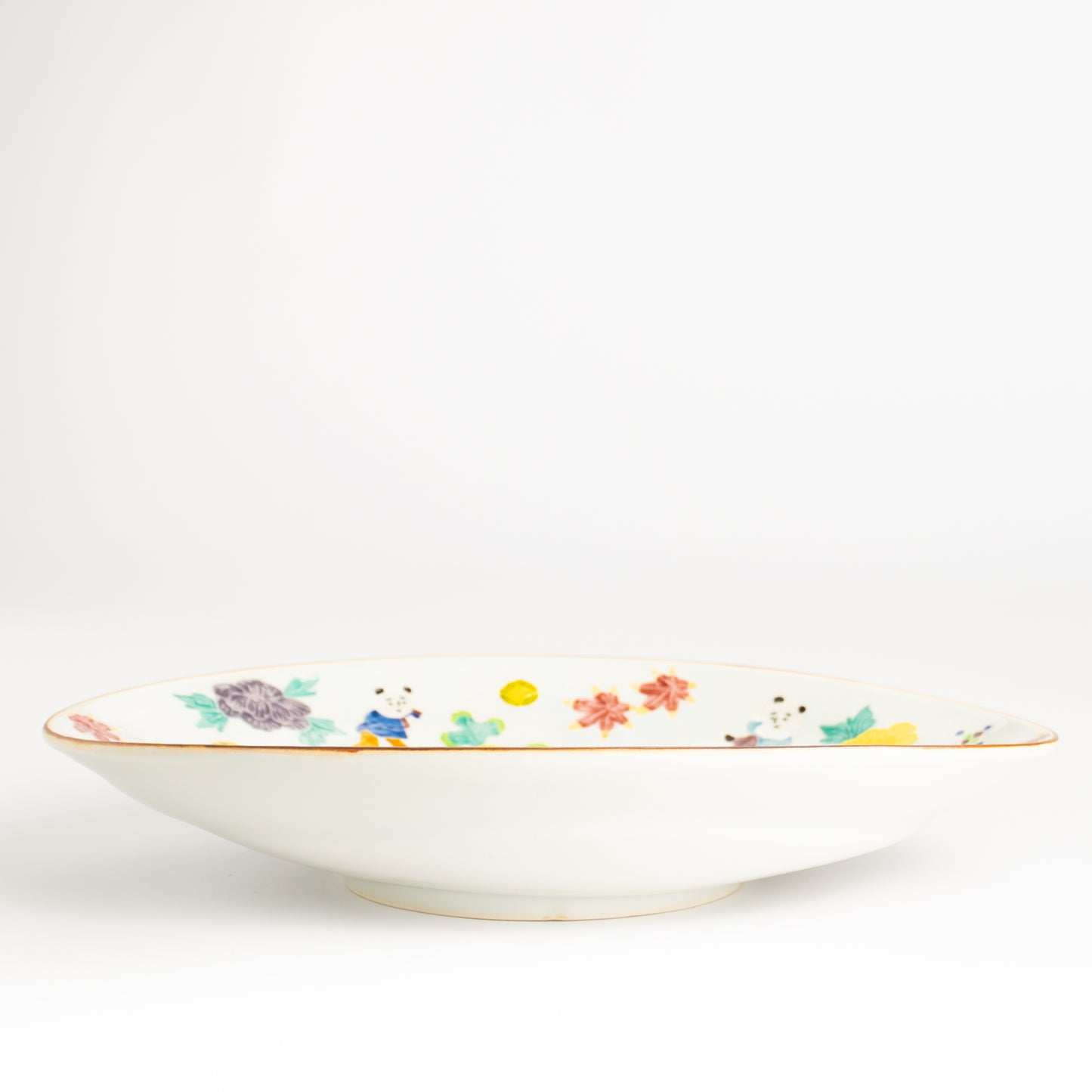 だ円皿　交趾 草花紋唐子　秀峰堂 KOTOPOTTER