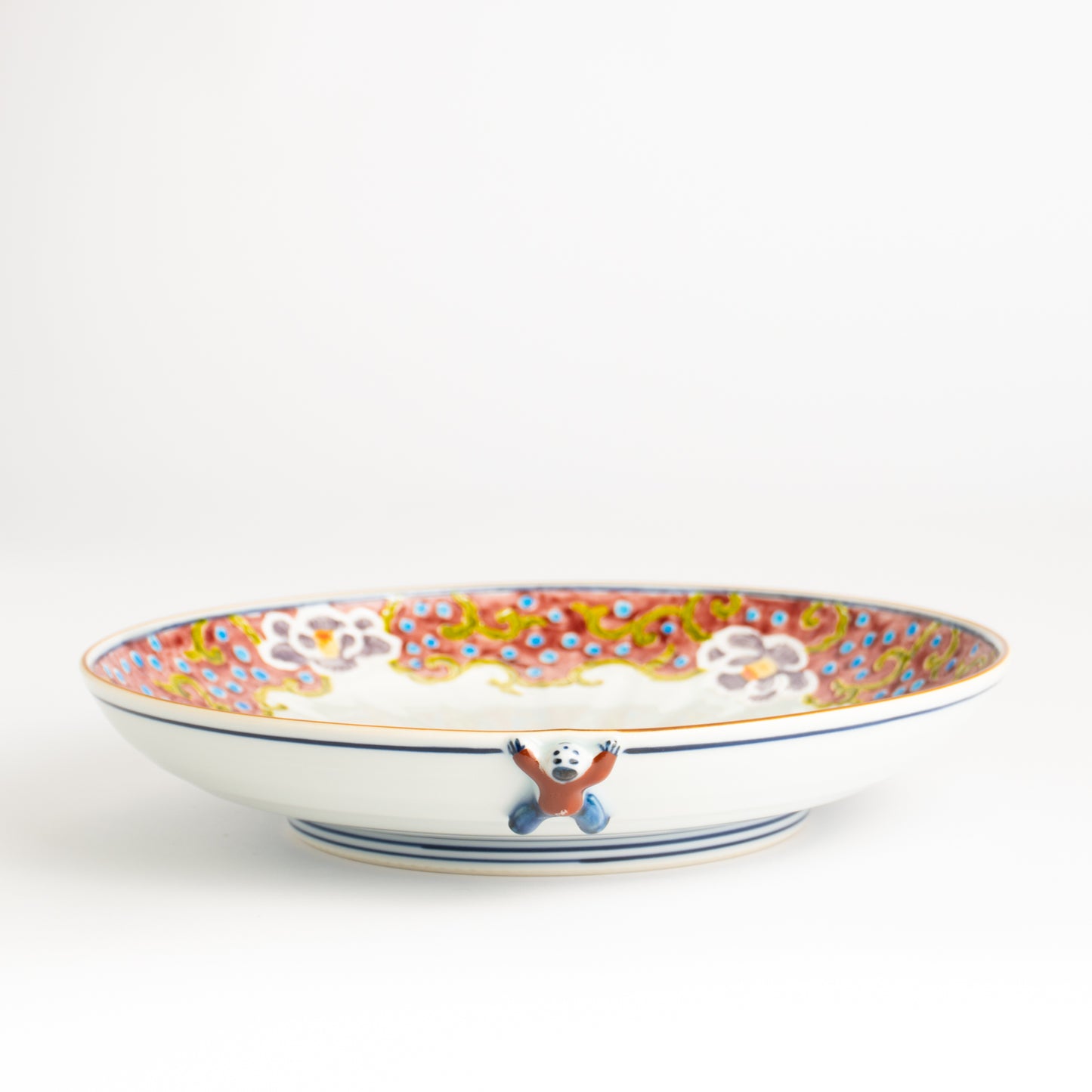 七寸皿　交趾一閑人 牡丹 赤　秀峰堂 KOTOPOTTER