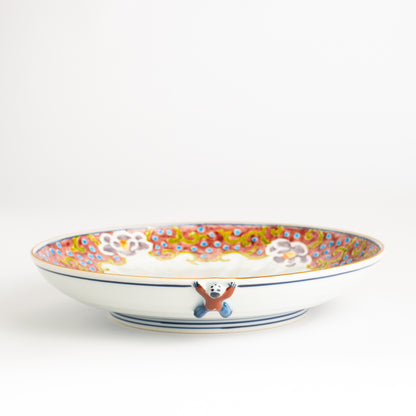七寸皿　交趾一閑人 牡丹 赤　秀峰堂 KOTOPOTTER