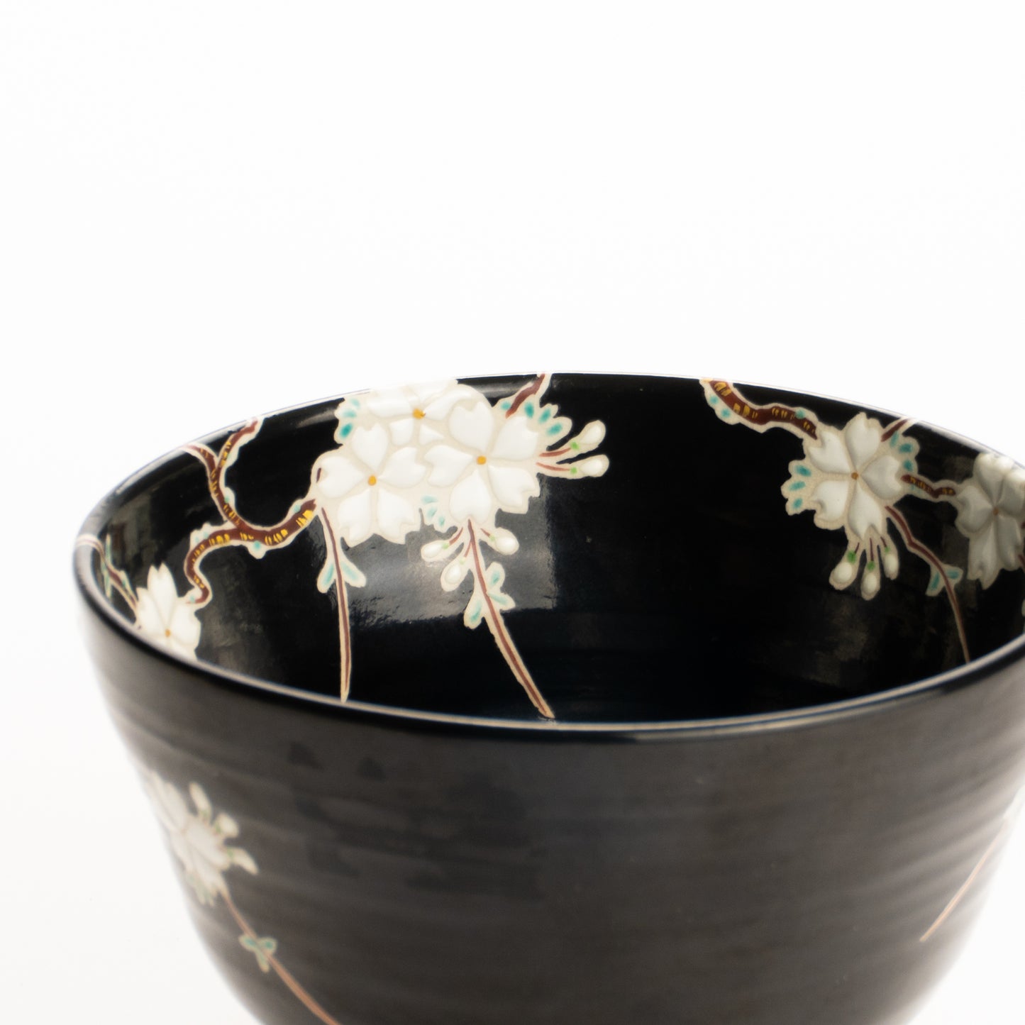 抹茶碗　黒釉枝垂れ桜　桜谷 KOTOPOTTER