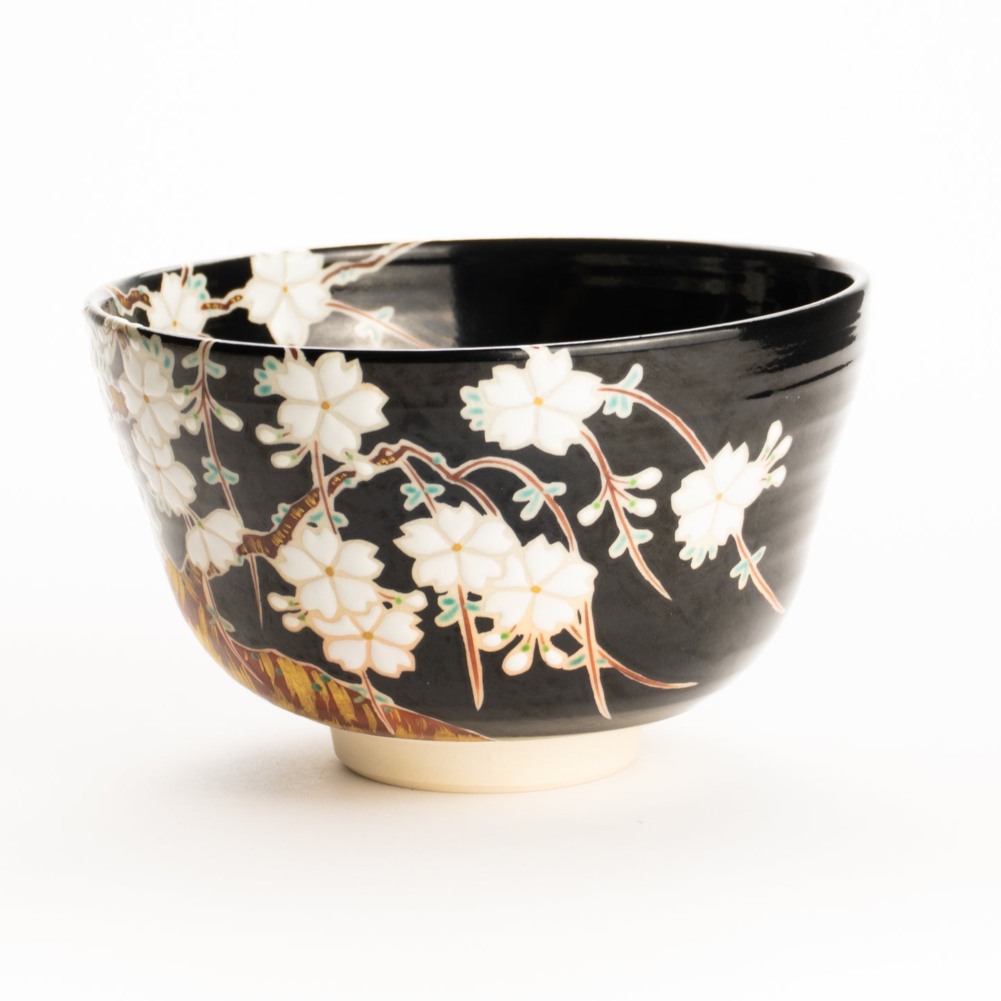 抹茶碗　黒釉枝垂れ桜　桜谷 KOTOPOTTER