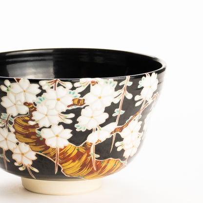 抹茶碗　黒釉枝垂れ桜　桜谷 KOTOPOTTER