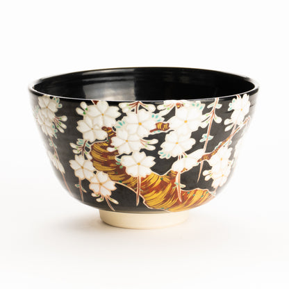 抹茶碗　黒釉枝垂れ桜　桜谷 KOTOPOTTER