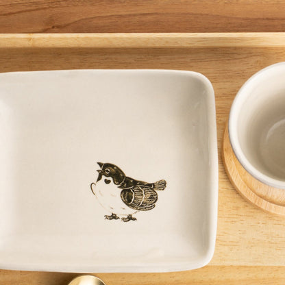 長角皿　スズメB　澤田卓伸 - Handcrafted Japanese pottery from Kyoto - Kyo ware / Kiyomizu ware.