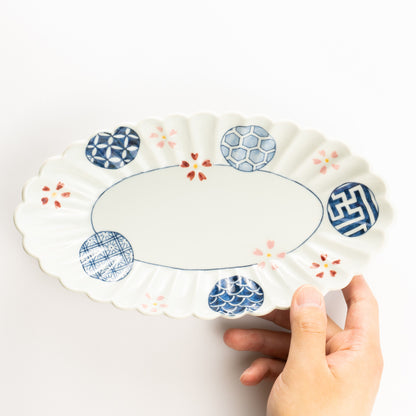 菊割長皿　染付 桜丸紋　秀峰堂 KOTOPOTTER