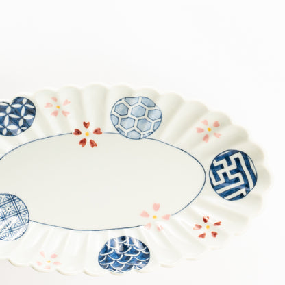 菊割長皿　染付 桜丸紋　秀峰堂 KOTOPOTTER