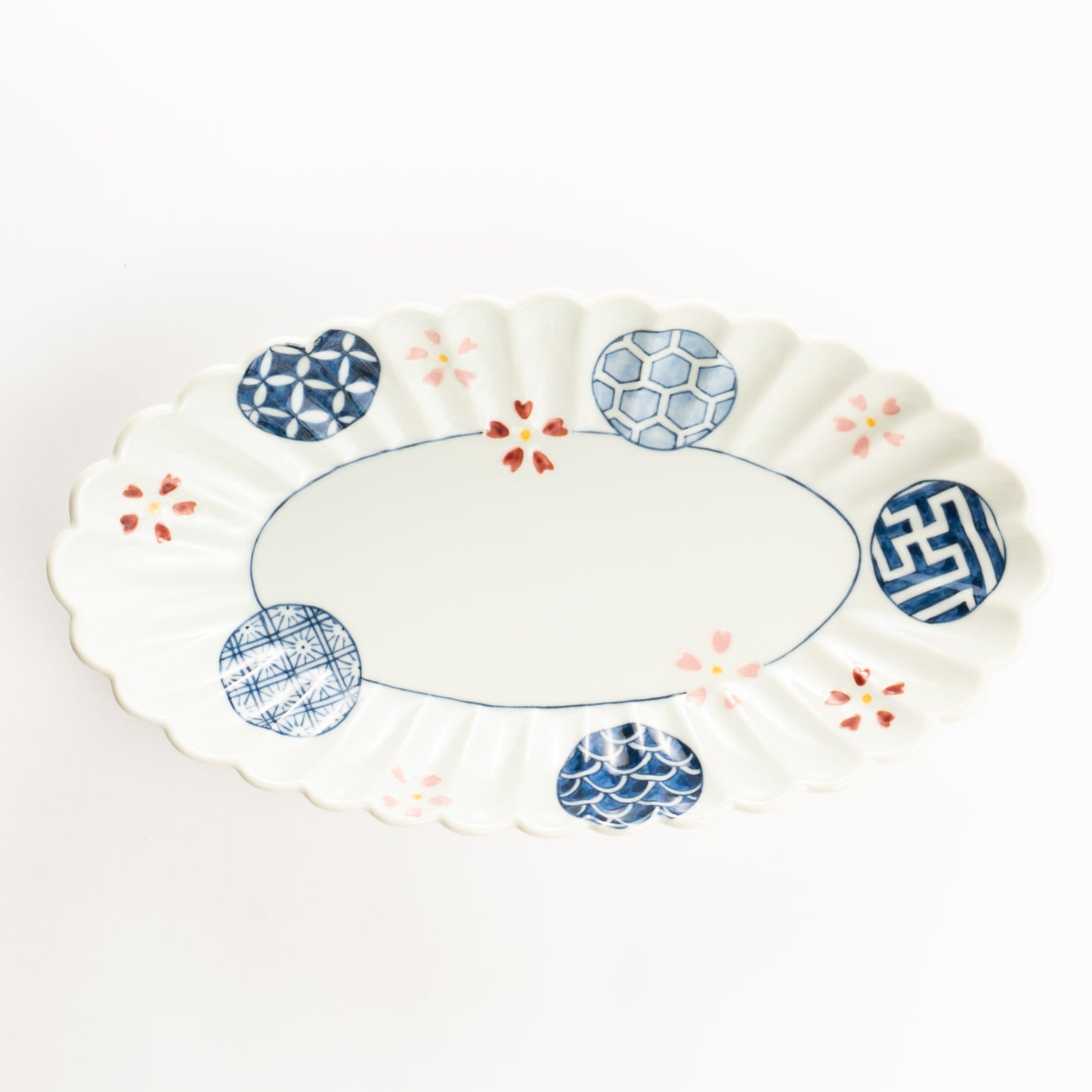 菊割長皿　染付 桜丸紋　秀峰堂 KOTOPOTTER