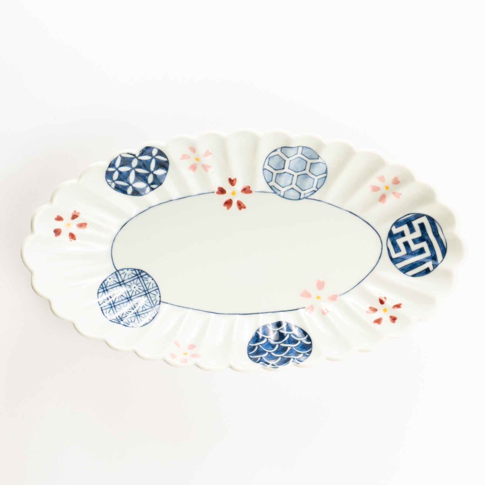 菊割長皿　染付 桜丸紋　秀峰堂 KOTOPOTTER