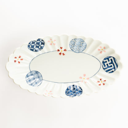 菊割長皿　染付 桜丸紋　秀峰堂 KOTOPOTTER