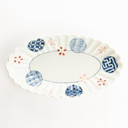 菊割長皿　染付 桜丸紋　秀峰堂 KOTOPOTTER