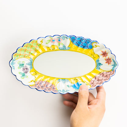 菊割長皿　交趾四季草花 有職紋　秀峰堂 KOTOPOTTER