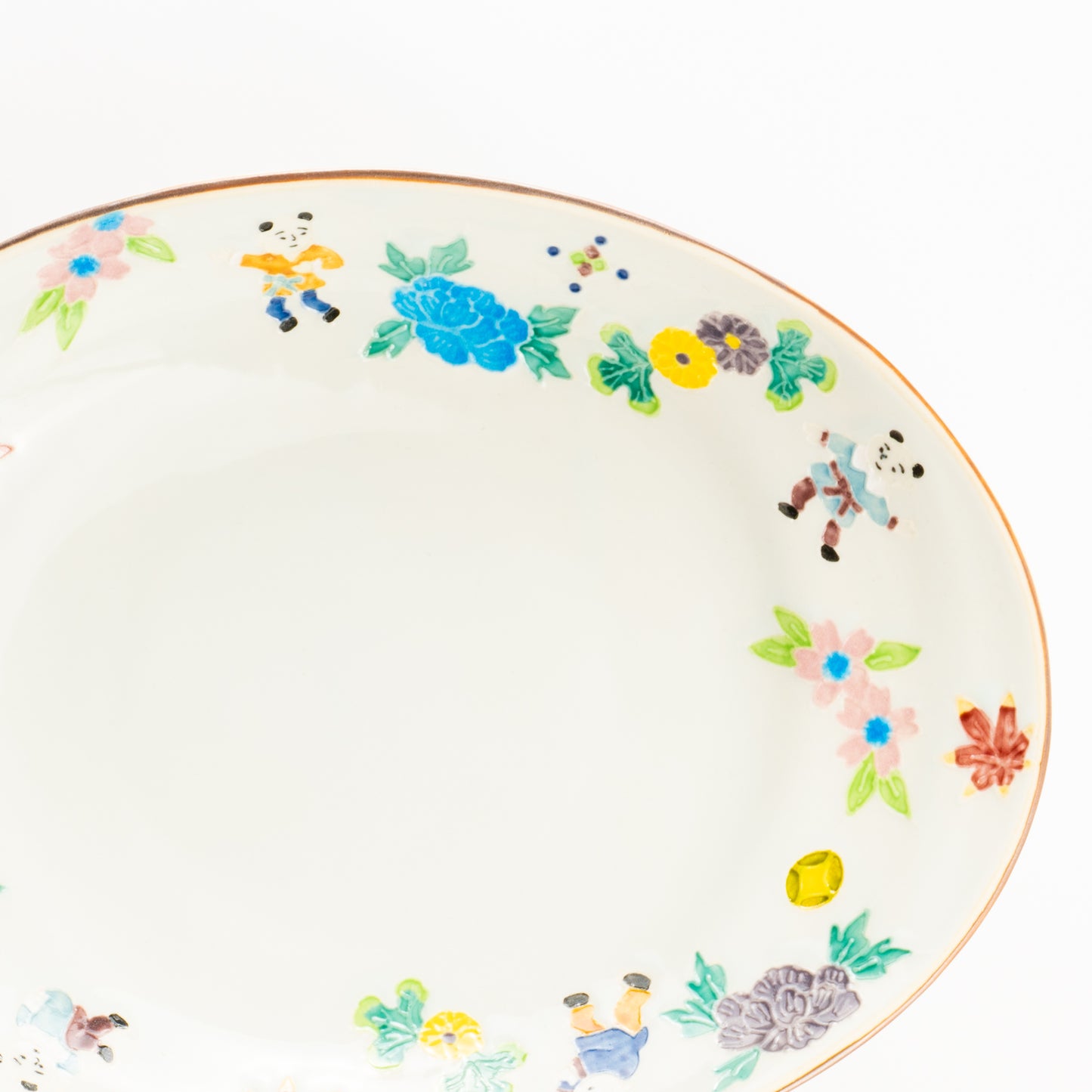 だ円皿　交趾 草花紋唐子　秀峰堂 KOTOPOTTER