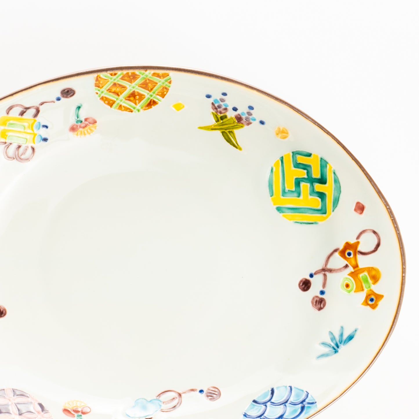 だ円皿　交趾 丸紋宝尽くし　秀峰堂 KOTOPOTTER