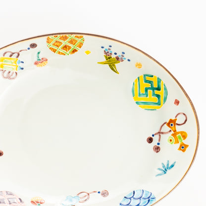 だ円皿　交趾 丸紋宝尽くし　秀峰堂 KOTOPOTTER